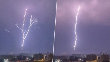 Lightning Hits Mecca Clock Tower in Saudi Arabia: Viral Video Captures Incredible Scene of Lightning Strike, Netizens Share Posts To Express Their Excitement