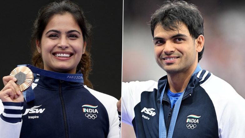 Neeraj Chopra and Manu Bhaker 'Coyly' Talk to Each Other in Viral Video, Netizens Play The Matchmaker As They Can’t Stop Gushing Over the Adorable Moment Shared Between Double Olympic Medallists