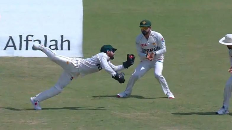 Mohammad Rizwan Takes A One-Handed Diving Catch To Dismiss Zakir Hasan During PAK vs BAN 1st Test 2024 (Watch Video)