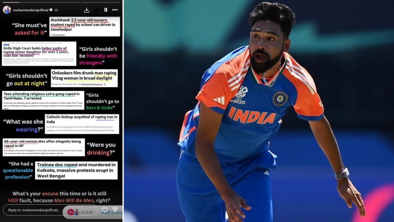 Mohammed Siraj Shares ‘Is It Still Her Fault’ Story on Instagram Amid Outrage Over Kolkata Doctor’s Rape and Murder at RG Kar Medical College and Hospital