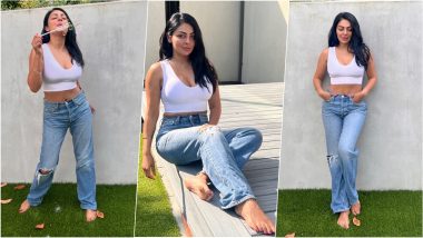 'Jatt & Juliet 3' Star Neeru Bajwa Makes a Chic Statement With Classic White Top and Ripped Blue Denims