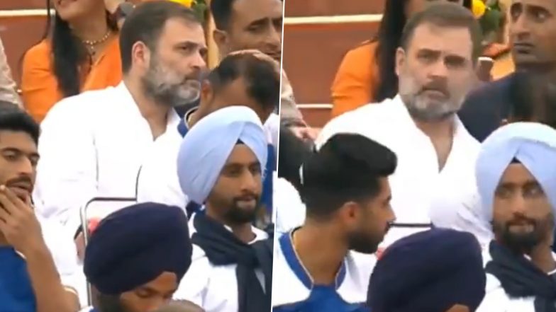 Rahul Gandhi Denied Front Row Seat During Independence Day 2024 Celebrations at Red Fort? Video of LoP Sitting in 4th Row Behind Olympians Triggers Controversy