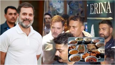 Rahul Gandhi Relishes Traditional Kashmiri Cuisine 'Wazwan' at Famous Hotel Ahdoo's in Srinagar City (Watch Videos)