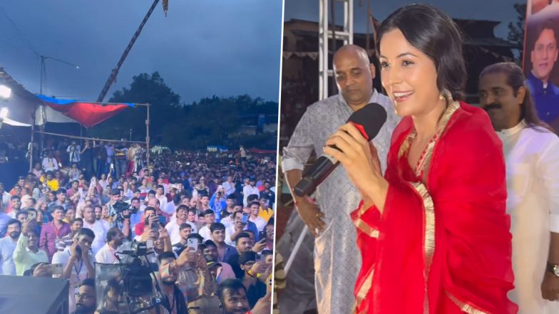 Shehnaaz Gill Wins Fans’ Hearts by Speaking in Marathi at a Dahi Handi Event in Mumbai (Watch Video)