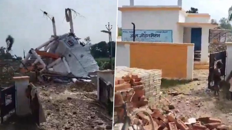 Sitapur: Water Tank Built Under ‘Jal Jeevan Mission’ in Uttar Pradesh Collapses During First Trial, Video Surfaces