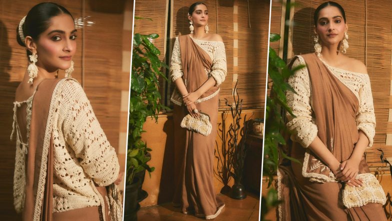 Sonam Kapoor’s Latest Ethnic Fashion Entry Is Class Apart, Actress Stuns in Custom Saree Paired With Chic Crocheted Blouse (See Pictures)