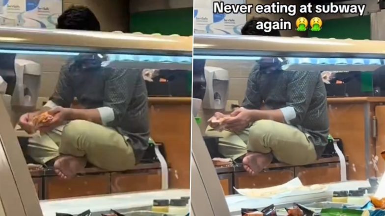 Subway Employee in Chicago Caught on Camera Sitting on Kitchen Top Counter Bare Feet and No Gloves While Making a Sandwich, Sparks Online Debate (Watch Video)