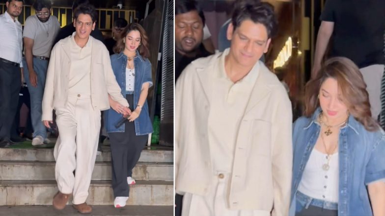 Vijay Varma and Girlfriend Tamannaah Bhatia Photographed Leaving Mumbai’s Plush Restaurant After Dinner Date (Watch Video)