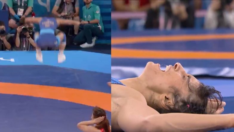 Vinesh Phogat Leaps With Joy, Thumps Mat After Qualifying for Women’s 50 Kg Wrestling Quarterfinal at Paris Olympics 2024 With Massive Win Over Japan’s Yui Susaki (Watch Video)