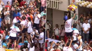 Dahi Handi 2024: Women Govindas Form Human Pyramid and Break ‘Matki’ in Mumbai’s Dadar To Mark Lord Krishna’s Birth (Watch Video)