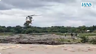 Maharashtra: Army Chopper Rescues 12 People Trapped on Rocky Islet in Girna River in Malegaon (Watch Videos)