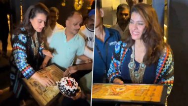 Kajol Turns 50: ‘Baazigar’ Actress Cuts Cake and Celebrates With Fans and Paparazzi Outside Her Mumbai Home (Watch Video)