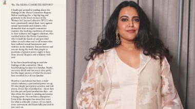 Swara Bhasker Calls Out Patriarchy in Showbiz Following Justice Hema Committee Report on Malayalam Film Industry