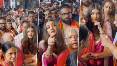 Ganesh Chaturthi 2024: Aishwarya Rai Bachchan Seeks Blessings at GSB Ganpati Pandal With Daughter Aaradhya and Mother Vrinda (Watch Video)