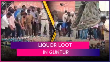 Guntur: Chaos Erupts as Men Grab and Flee With Seized Liquor Bottles Kept for Destruction by Police, Video Goes Viral