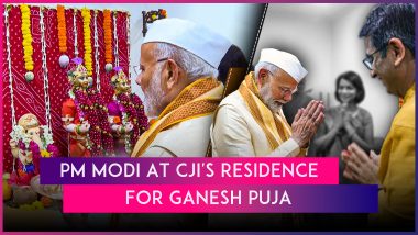 PM Narendra Modi Joins Ganesh Puja at CJI DY Chandrachud’s Residence in Delhi, Shiv Sena (UBT) Raises Concerns