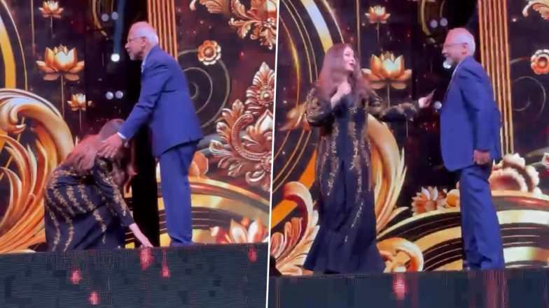 IIFA Utsavam 2024: Aishwarya Rai Bachchan Shows Deep Respect Towards Mani Ratnam by Touching His Feet at the Award Show (Watch Video)