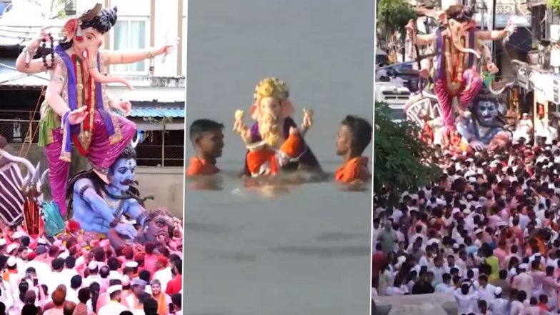 Ganesh Visarjan 2024 Videos and Photos: Devotees Bid Farewell To Ganpati Bappa With the Immersion of Lord Ganesha Idols