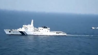 Indian Coast Guard Helicopter Crash: Advanced Light Helicopter MK-III Crashes Into Sea During Medical Evacuation Mission, Search On for Missing Pilot (Watch Video)