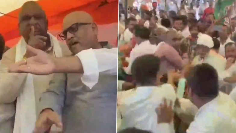 Congress Workers Clash at Samvidhan Samman Sammelan During Phulpur By-Election Meeting in Prayagraj (Watch Video)