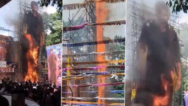 Jr NTR’s Huge ‘Devara’ Cutout Goes Up in Flames at Local Theatre in Hyderabad; Video Goes Viral – WATCH