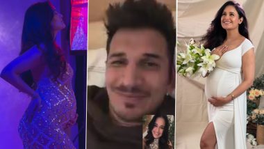 Yuvika Chaudhary Shows Off Baby Bump in Beautiful Gowns During Maternity Photoshoot, FaceTimes Husband Prince Narula (Watch Video)