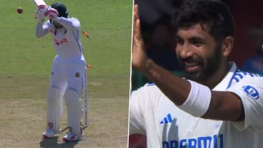 Jasprit Bumrah Delivers Perfect In-Swinger to Dismiss Mushfiqur Rahim on Day 4 of IND vs BAN 2nd Test 2024 (Watch Video)