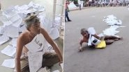 Madhya Pradesh: Man Rolls On Road With String of Documents Around His Neck To Protest Against Village Sarpanch for Alleged Corruption in Neemuch District, Viral Video Surfaces