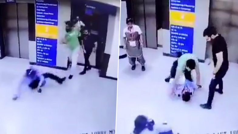 Noida: Thugs Assault Male and Female Security Guards at JP Hospital Over Lift Dispute, Video Goes Viral