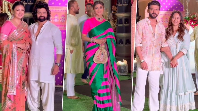 Shilpa Shetty, Sonakshi Sinha-Zaheer Iqbal, Himesh Reshammiya and Other Celebs Visit Maharashtra CM Eknath Shinde’s House for Ganesh Darshan (Watch Videos)