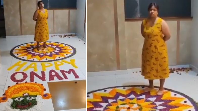 Bengaluru: Woman Deliberately Ruins Onam Pookalam Created by Children at Monarch Serenity Apartment Complex, Netizens React Angrily to Viral Video