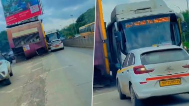 Pune: PMPML Bus Driver Forces Car Driving in BRT Lane To Reverse After Wrong-Way Maneuver in Yerawada, Video Goes Viral