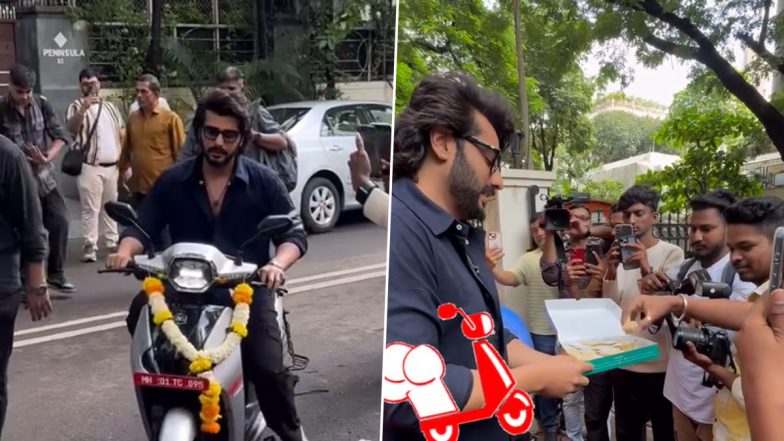 Arjun Kapoor Buys Electric Scooter Worth INR 1.10 Lakh; ‘Singham Again’ Actor Distributes Sweets to Paps in Viral Video – WATCH