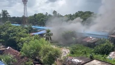 West Bengal Fire: Massive Blaze Erupts in Shop at Ghutiari Sharif Railway Station in South 24 Parganas District, No Injuries Reported (Watch Video)