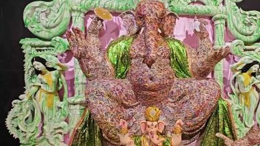 Ganesh Chaturthi 2024: 15-Foot-Tall Ganesh Idol Made Using 25,000 Glass Bangles in Odisha’s Baripada (Watch Video)