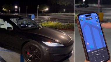 Tesla Actually Smart Summon: EV Owner Shares How ASS Feature Works Using Tesla App, Car Automatically Drives Itself Towards Him (Watch Video)