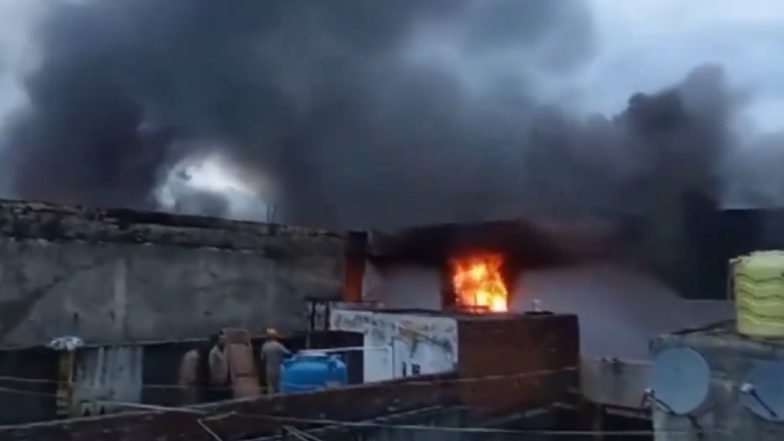 Ghaziabad Fire: Massive Blaze Engulfs Factory in Modinagar Area, Multiple Fire Tenders on Scene (Watch Video)