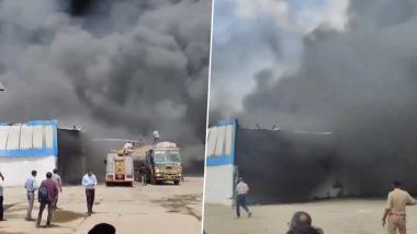 Gujarat Fire Video: 8 Fire Tenders Deployed As Massive Blaze Erupts at Electronics Manufacturing Company in Kutch