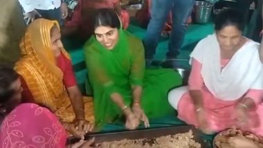 Rivaba Jadeja, BJP MLA From Jamnagar, Makes Ladoos on the Occasion of Ganesh Mahotsav in Her Constituency (Watch Video)