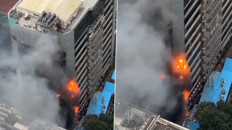 Times Tower Fire: Blaze Erupts at Building in Kamala Mills in Mumbai’s Lower Parel, Video Shows Smoke and Raging Flames