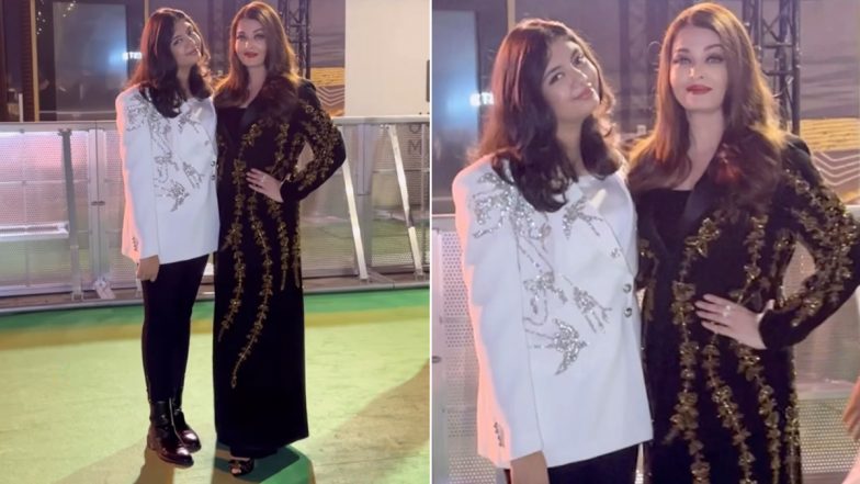 IIFA Utsavam 2024 Exclusive: Aishwarya Rai Bachchan Glows in Black-Gold Ensemble, Aaradhya Bachchan Shines in Chic Monochrome Look (Watch Video)