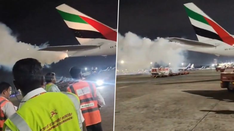 Tamil Nadu: Smoke Emanates From Tail of Dubai-Bound Emirates Flight During Refuelling at Chennai Airport, Airline Responds After Video Surfaces