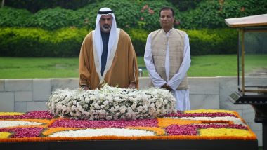 Abu Dhabi Crown Prince Sheikh Khaled Bin Mohamed bin Zayed Al Nahyan Pays Homage to Mahatma Gandhi at Rajghat After Talks With PM Narendra Modi (See Pics and Video)