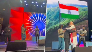 PM Narendra Modi Hugs ‘Big Dawgs’ Hitmaker Hanumankind After His Performance at New York Event; Aditya Gadhvi, Devi Sri Prasad Also Steal the Spotlight