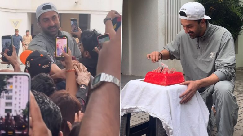 Ranbir Kapoor Celebrates Birthday With Paps, Cuts Cake and Meets Fans (Watch Video)