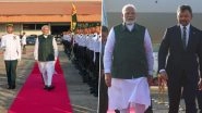 PM Narendra Modi Arrives in Brunei Darussalam in First Leg of 2 Nation Visit, Receives Ceremonial Welcome From Crown Prince Haji Al-Muhtadee Billah (See Pics and Videos)