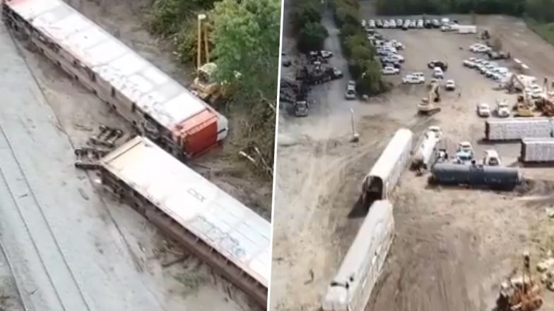 US Train Derailment: Emergency Response Activated After 29 Car Train Derails and Overturns Near Greenville in Texas, Video Surfaces