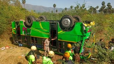 Virudhunagar Road Accident: 4 Dead, 10 Injured After Minibus Overturns in Tamil Nadu (See Pics)