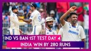 IND vs BAN 1st Test Day 4 Stat Highlights: Ravi Ashwin&rsquo;s All-Round Show Helps India Beat Bangladesh by 280 Runs