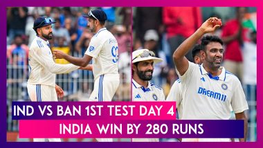 IND vs BAN 1st Test Day 4 Stat Highlights: Ravi Ashwin’s All-Round Show Helps India Beat Bangladesh by 280 Runs